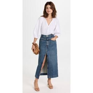 Staud Blouse Small New Dill Top White Poplin V Neck Button Front Peasant Office
